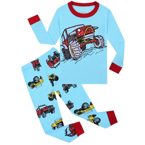 WIBACKER Toddlers and Little Boys Snug-Fit 100% Cotton Pajama Sleepwear Sets Kids Long Sleeve Off-road Vehicle Pjs Size 3-8T