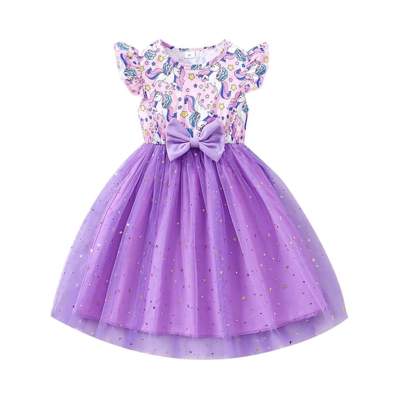 WIBACKER Unicorn Toddler Tutu Dress Little Girls Fluffy Summer Casual Party Tulle Sundress for Kids 3-7 Years