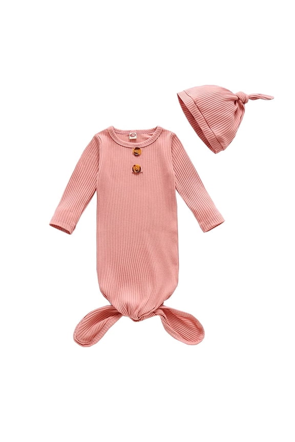 Unisex Newborn Baby Cotton Sleeper Gowns with Cap Long Knotted Sleeping Bag 0-3 Months