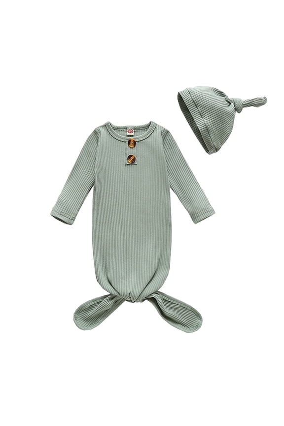 Unisex Newborn Baby Cotton Sleeper Gowns with Cap Long Knotted Sleeping Bag 0-3 Months