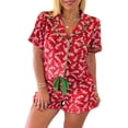 thumbnail image 1 of WIBACKER Womens Christmas Lounge Sets Candy Cane Print Pocketed Knotted PJ Set Short Sleeve Xmas Top and Shorts, 1 of 11