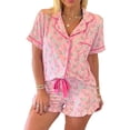 thumbnail image 1 of WIBACKER Womens Christmas Lounge Sets Candy Cane Print Pocketed Knotted PJ Set Short Sleeve Xmas Top and Shorts, 1 of 14