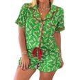 thumbnail image 1 of WIBACKER Womens Christmas Lounge Sets Candy Cane Print Pocketed Knotted PJ Set Short Sleeve Xmas Top and Shorts, 1 of 11