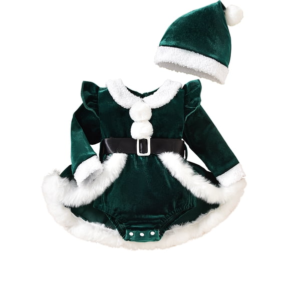 WIBAKCER Newborn Baby Girl Christmas Outfits Toddler Santa Long Sleeve Romper Dress Hat Cosplay Santa Clothes Set 0-18 Months