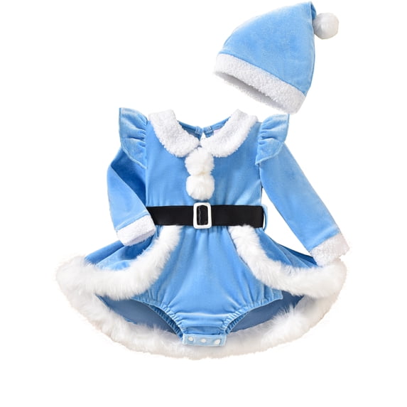 WIBAKCER Newborn Baby Girl Christmas Outfits Toddler Santa Long Sleeve Romper Dress Hat Cosplay Santa Clothes Set 0-18 Months