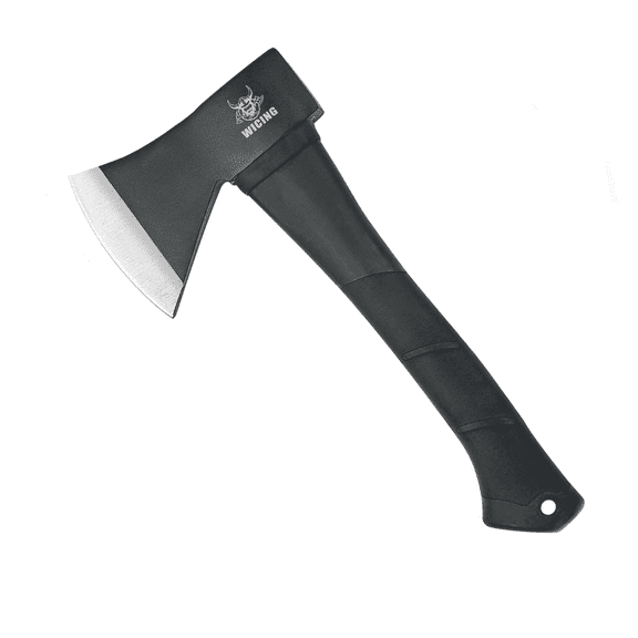 WICING Camping Axe,11.2" Outdoor Chopping Hatchet for Wood Splitting and Kindling,with Shock Absorbing and Anti Slip Fiberglass Handle