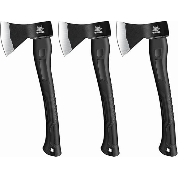 WICING 3Pack 15" Camping Axes, Carbon Steel Splitting Axe, Anti-Slip&Shock Reduction Grip,for Wood Splitting
