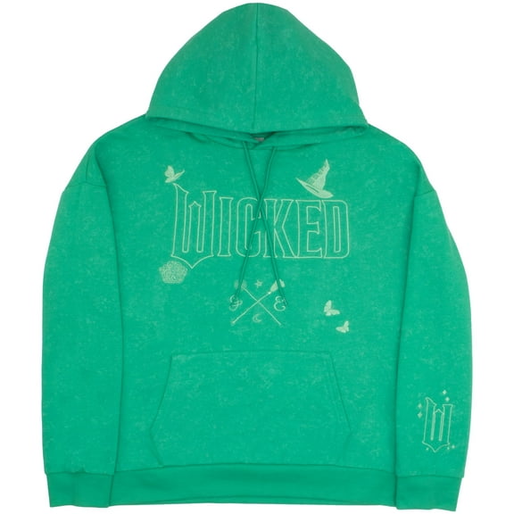 WICKED Broom and Wand Women's Long Sleeve Pullover Hoodie - Embroidered Hooded Sweatshirt for Women and Juniors (Size XXS-XXL)