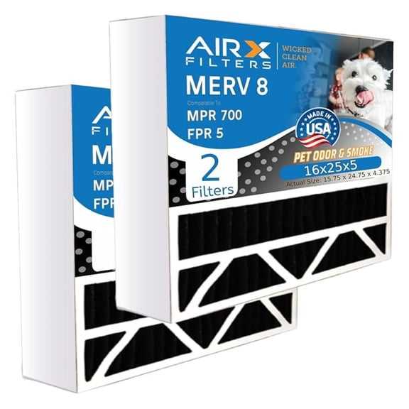WICKED CLEAN AIR. 16x25x4 Air Filter Odor Carbon Filter MERV 8 Compatible with FC100A1029 EXPXXFIL0016 2 Pack