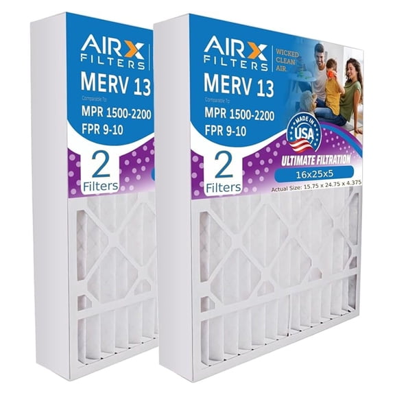 WICKED CLEAN AIR. 16x25x5 Air Filter MERV 13 Compatible with FILXXCAR0016 Furnace Filter 2 Pack