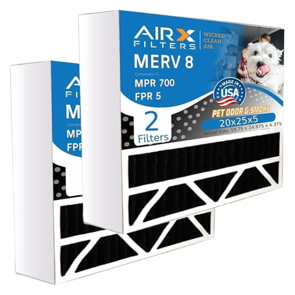 WICKED CLEAN AIR. 20x25x4 Air Filter Odor Carbon Filter MERV 8 Compatible with Honewell FC100A1037 2 Pack