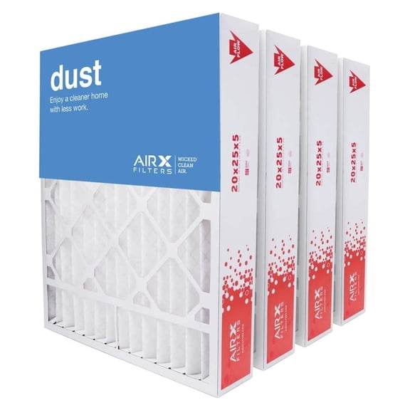 WICKED CLEAN AIR. 20x25x5 MERV 8 HVAC Furnace Air Filter Compatible Replacement for FC100A1037 FC35A1027 CF200A1016, Dust 4-Pack, Made in the USA