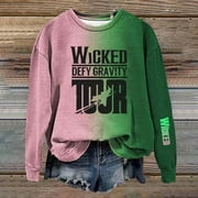 FFNMZC WICKED I HAVE BEEN CHANGED FOR GOOD Women's Gradient Colorblock Sweatshirt Cozy Long Sleeve Pullover with Wicked Print Design for Casual Wear