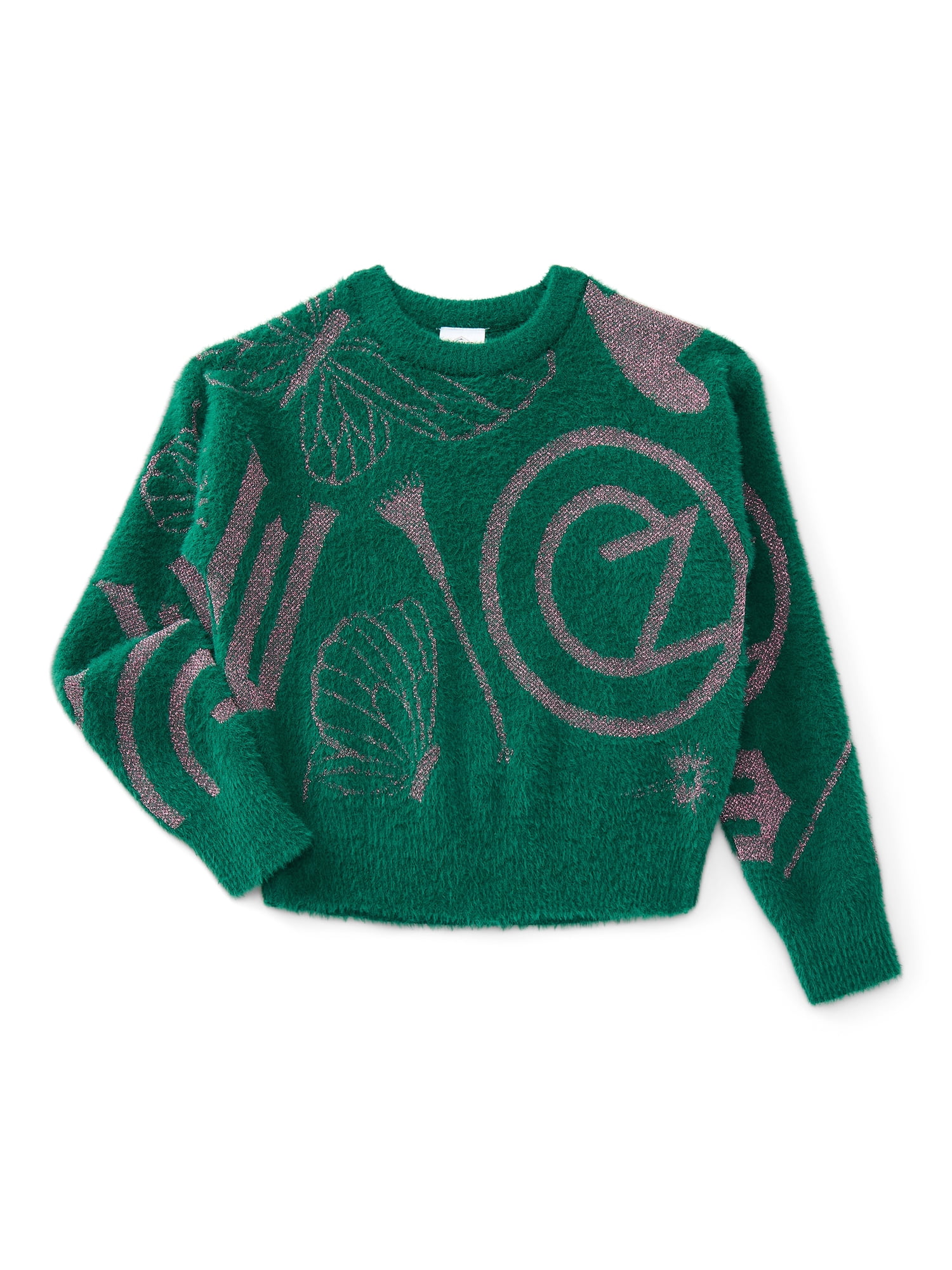 未使用 arte ダークグリーン Lサイズ ジッパーセーター Wicked: For Good Girls Graphic Eyelash Knit Glitter Sweater, Sizes