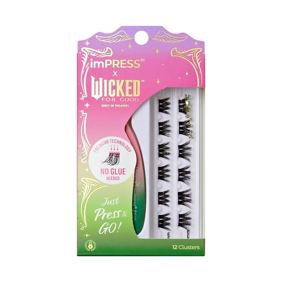 WICKED X imPRESS Press On Self Adhesive Eyelashes, 12 Lash Clusters - Fly…fly!