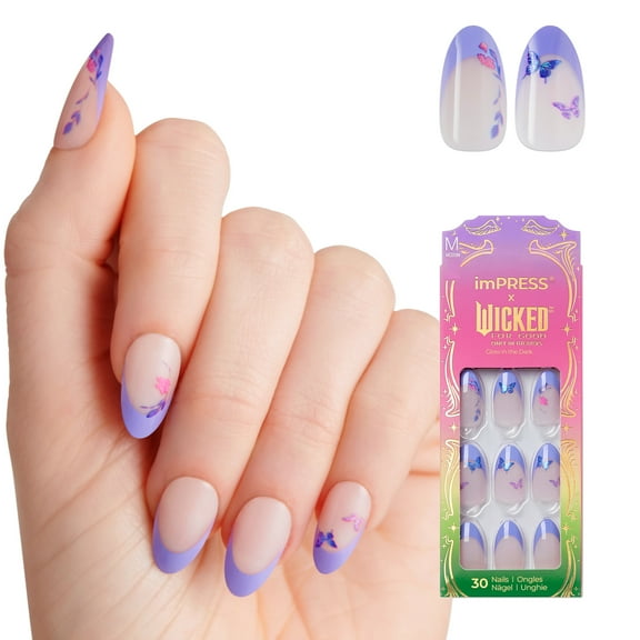 imPRESS X WICKED: FOR GOOD Press On Nails Almond, Glinda Upland, Purple, Medium, 30 Fake Nails