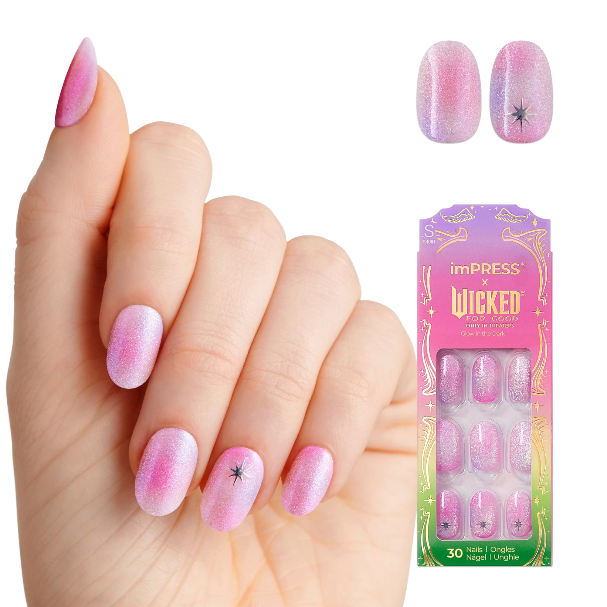imPRESS X WICKED: FOR GOOD Press On Nails, Shouldn't This Be Pinker?, Pink, Short Oval, 30 Fake Nails