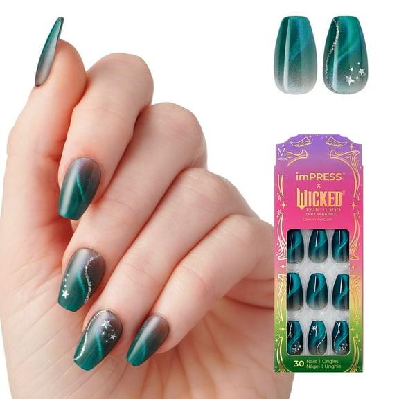 imPRESS X WICKED: FOR GOOD Press On Nails, Unleash Your Magic, Green, Medium Coffin, 30 Fake Nails