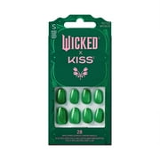 WICKED X Kiss Press On Nails,  You re Green?! , Green, Short Oval, 28 Count