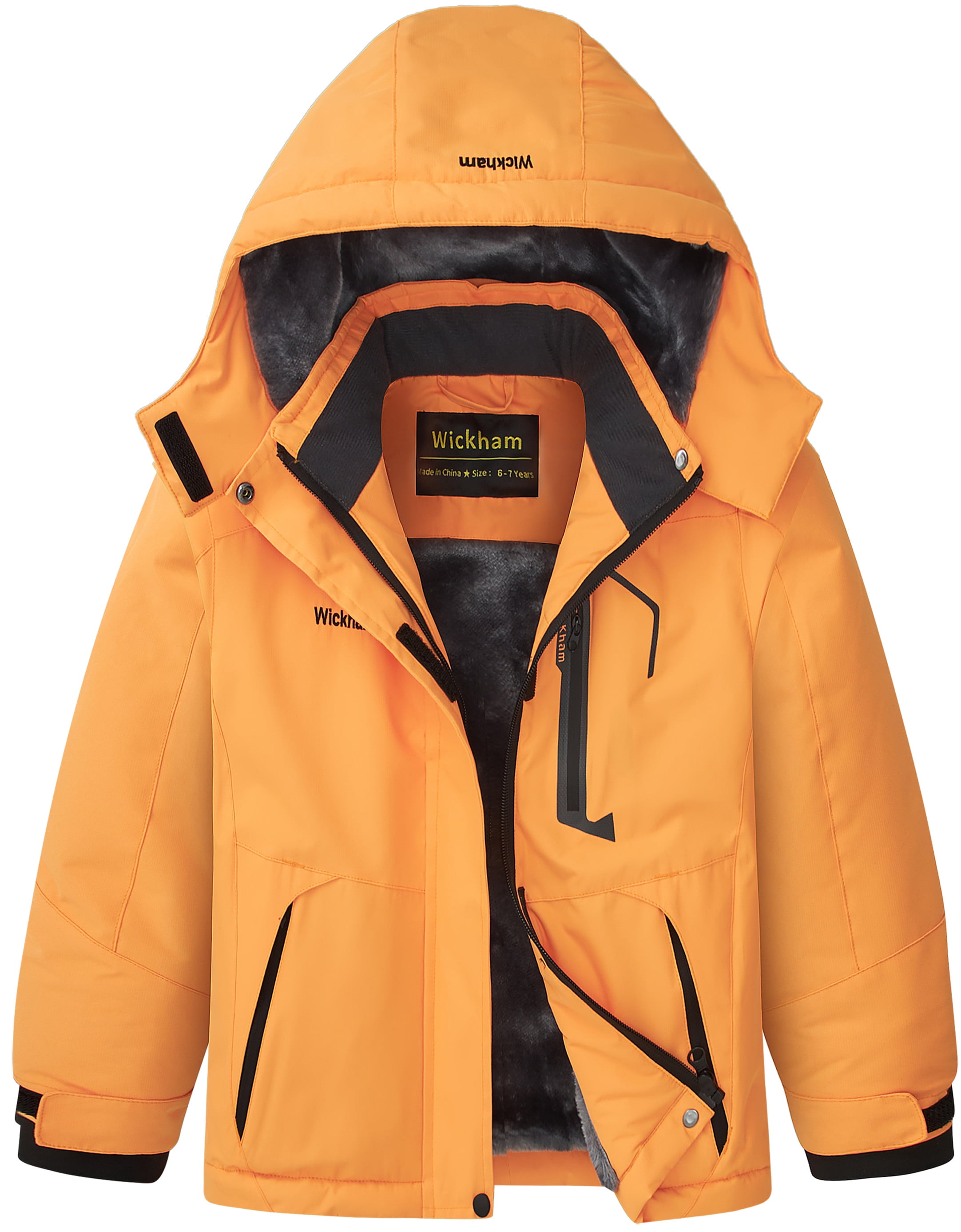 Kids Girls Winter Ski Jacket Fleece Lined Windproof Waterproof Jackets Removable Hood