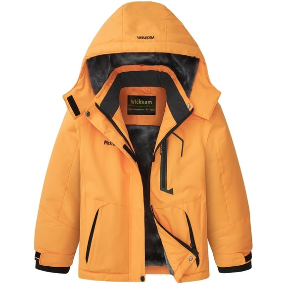 Kids Girls Winter Ski Jacket Fleece Lined Windproof Waterproof Jackets Removable Hood
