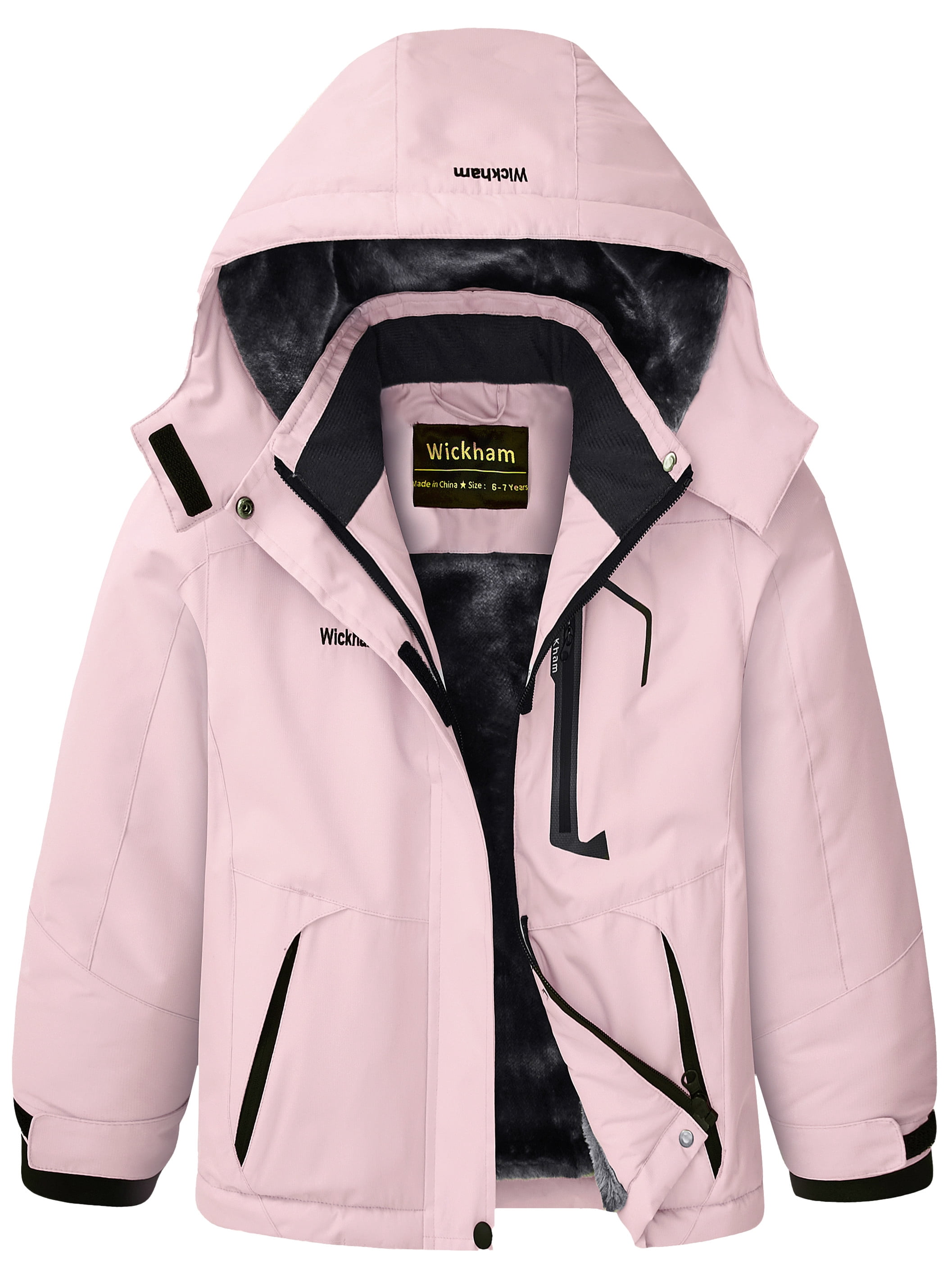 Kids Girls Winter Ski Jacket Fleece Lined Windproof Waterproof Jackets Removable Hood