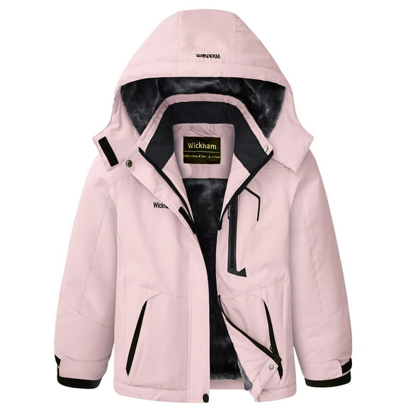 Kids Girls Winter Ski Jacket Fleece Lined Windproof Waterproof Jackets Removable Hood