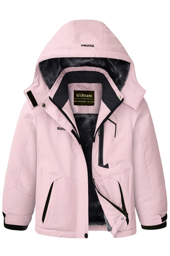 Kids Girls Winter Ski Jacket Fleece Lined Windproof Waterproof Jackets Removable Hood
