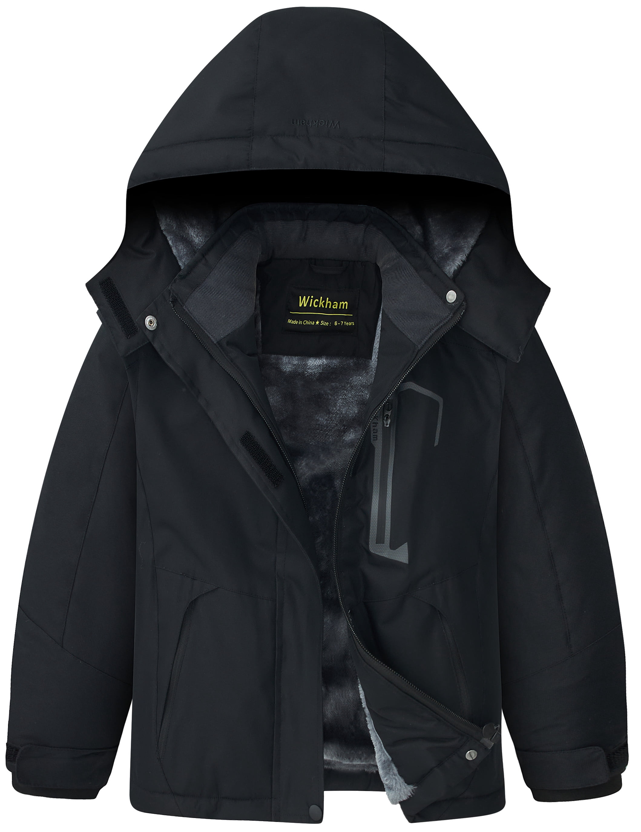 Kids Girls Winter Ski Jacket Fleece Lined Windproof Waterproof Jackets Removable Hood