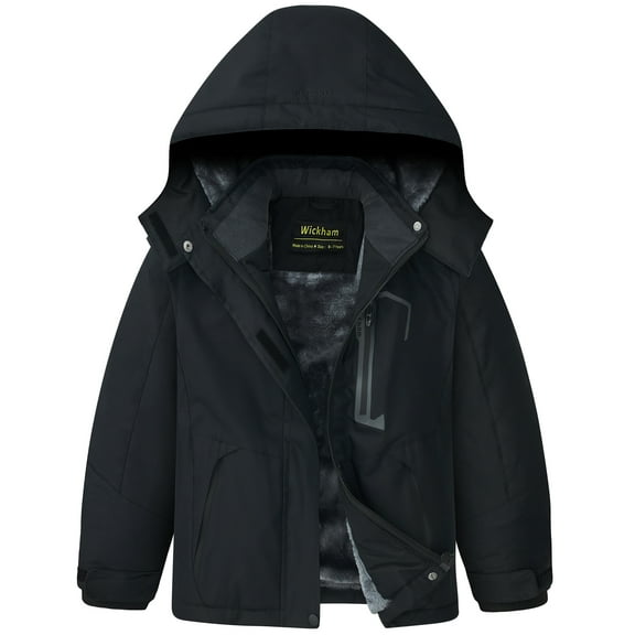Kids Girls Winter Ski Jacket Fleece Lined Windproof Waterproof Jackets Removable Hood