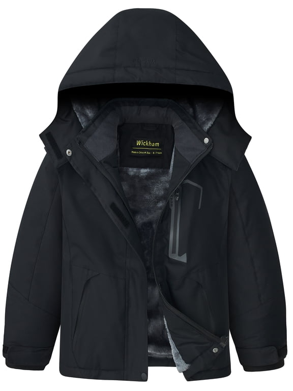 Kids Girls Winter Ski Jacket Fleece Lined Windproof Waterproof Jackets Removable Hood