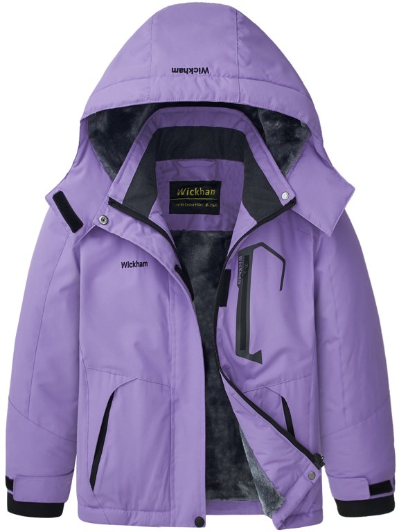 Kids Girls Winter Ski Jacket Fleece Lined Windproof Waterproof Jackets Removable Hood