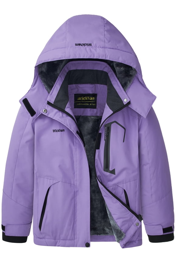 Kids Girls Winter Ski Jacket Fleece Lined Windproof Waterproof Jackets Removable Hood