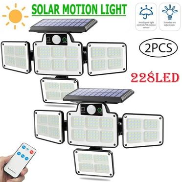 WICOLO 8W Solar Flood Light 2 Pack, 228LED 6500K, Motion Sensor, 3 Adjustable Heads, 360° Beam Angle