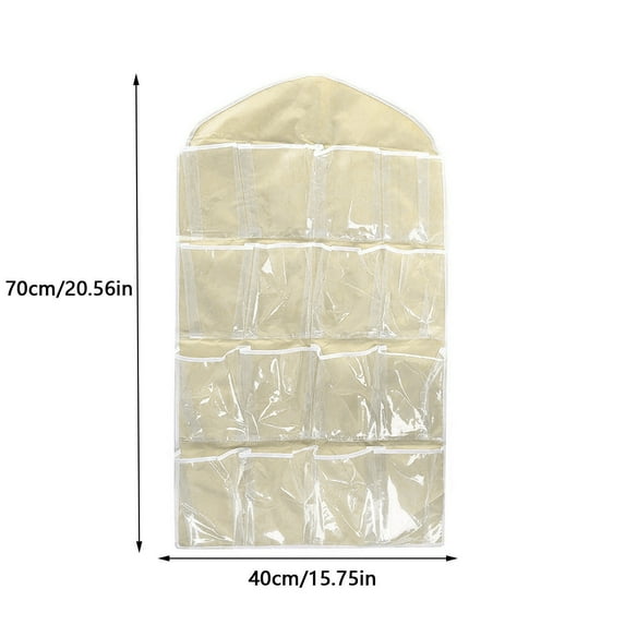 WICVIK 16 Large Pockets Hanging Shoe Organizer Over The Door Shoe Rack for Closet Door Storage Mesh Shoe Holder Hanger for Men and Woman, Beige