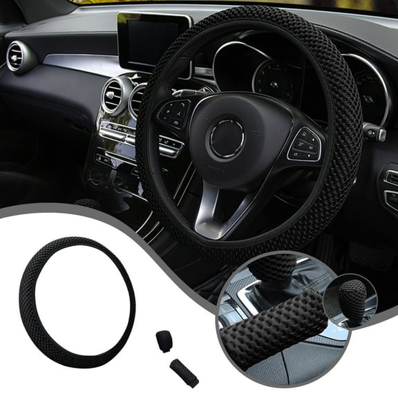 WICVIK 3 Piece Steering Wheel Cover，Elastic Stretch Steering Wheel Cover,Warm In Winter And Cool In Summer, Microfiber Breathable Ice Silk, Non-slip,Easy Carry