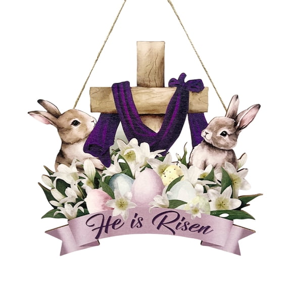 WICVIK Easter Decorations Door Sign,Wooden Cute Bunny Ears Floral Welcome Easter Door Hanger Wreath Hanging Ornament Plaque Indoor Outdoor Farmhouse Home Front Door Porch Wall Window Spring Decor