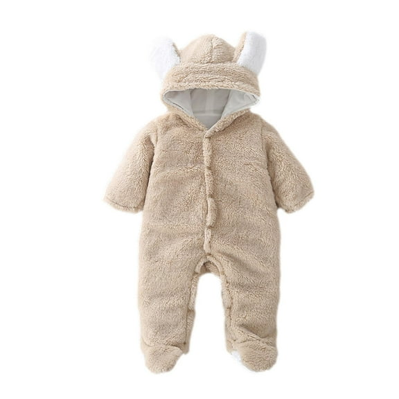 WICVIK Unisex Newborn Fleece Animal Romper, Khaki, 3-6 Months