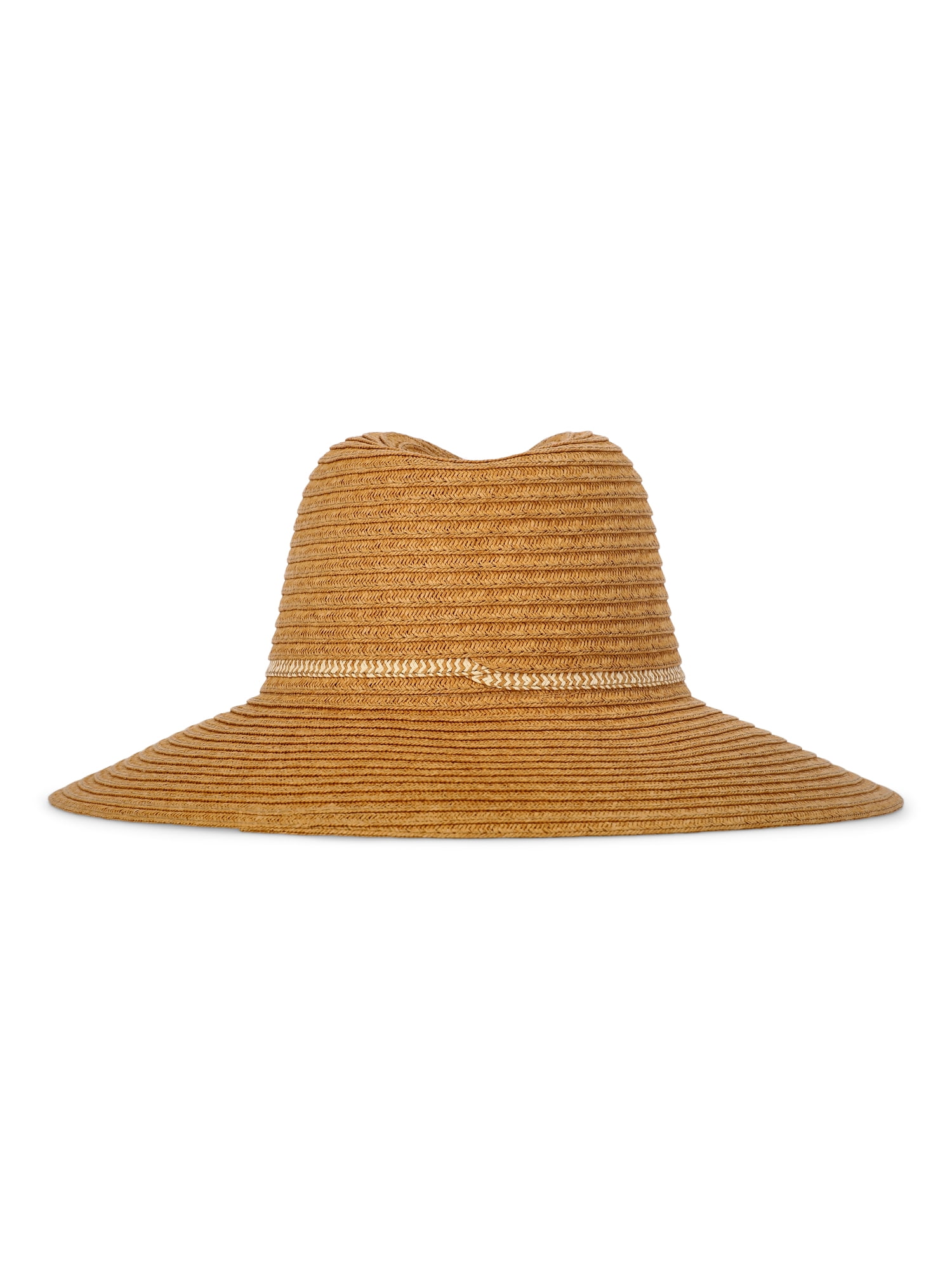 Time and Tru Women's Wide Brim Panama Hat, Dark Natural