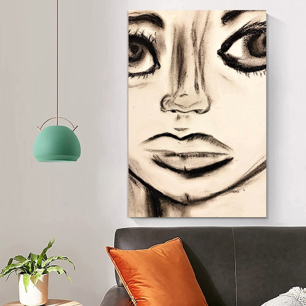 WIDE EYES IN CHARCOAL by Artist Sarah Wahl - 14"x14" Canvas Artwork - Multi-Color 20 x 30