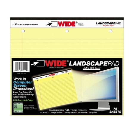 WIDE LANDSCAPE STIFF PAD CANARY COLLEGE RULED WITH MARGIN PERF