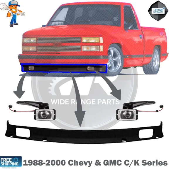 WIDE RANGE PARTS Front Bumper Lower Valance w/ Fog Light Direct Replacement Compatible With 1988-2000 Chevy & GMC C/K Series