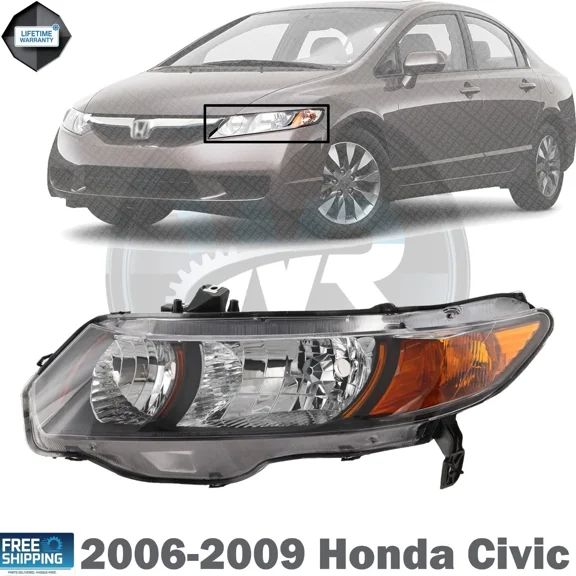 WIDE RANGE PARTS New Front Head Light Assembly Left Driver Side Direct Replacement Compatible With 2006-2009 Honda Civic Coupe 14466013 33151SVBA11 33151SVBA01