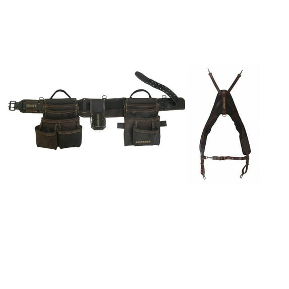 WIDEBROWN Leather Tool Belt with Suspenders - Multipurpose Carpentry Organizer, 1 Count