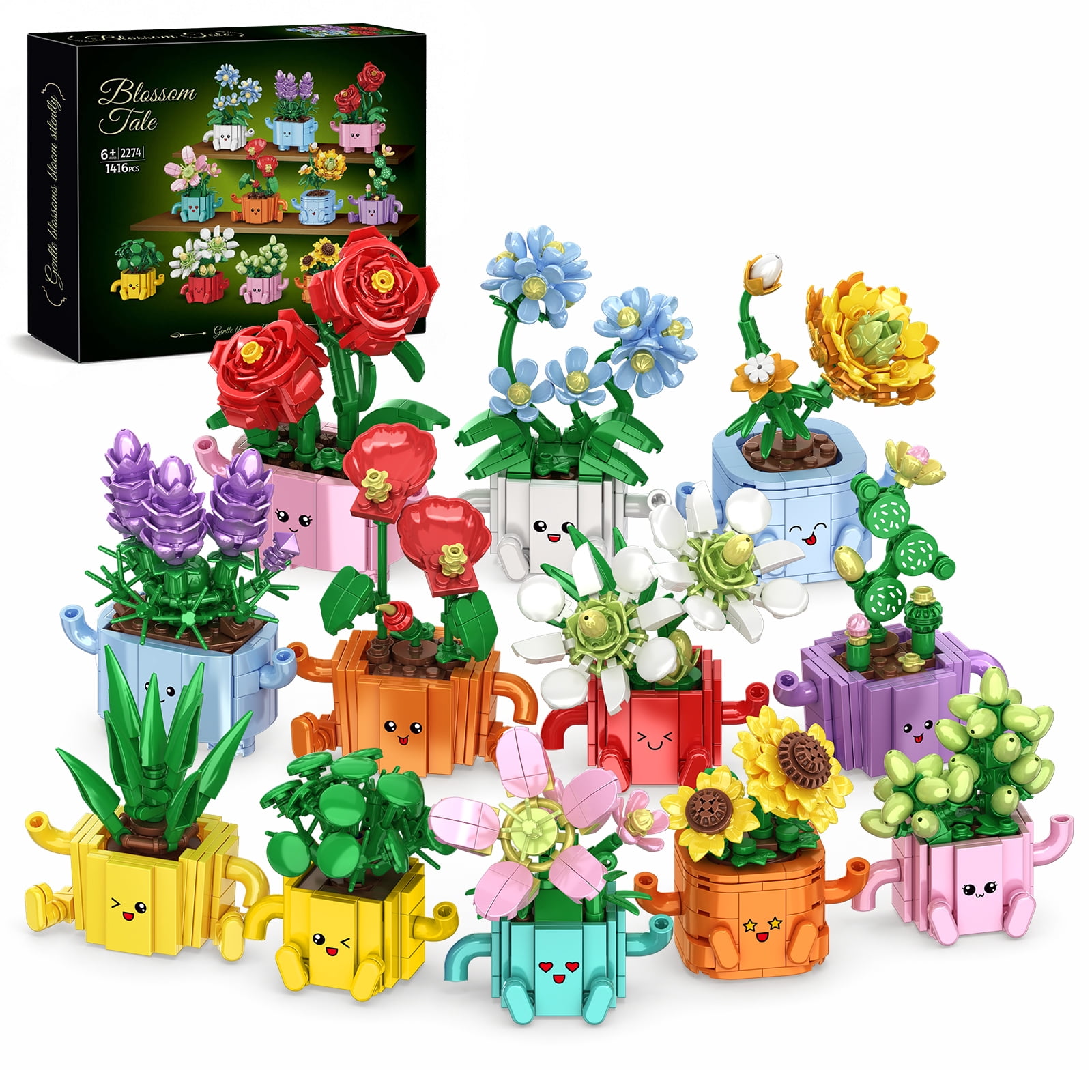 WIDELAND 12 Pack Botanicals Flowers Plants Building Blocks Set ...