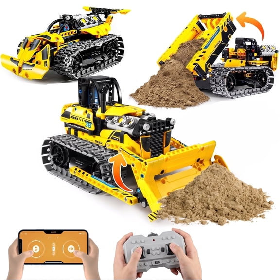 WIDELAND 3 in 1 Building Toys STEM Robotics Kits, APP & Remote-Controlled Bulldozer Building Blocks Set, Excavator Engineering Kits DIY Educational Science Gift for Boys and Girls Ages 6-14, 452 PCS