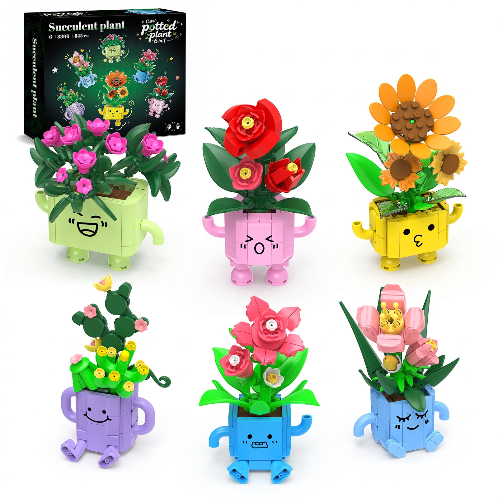 WIDELAND 6 Pack Flower Building Set - Botanicals Happy Plants ...