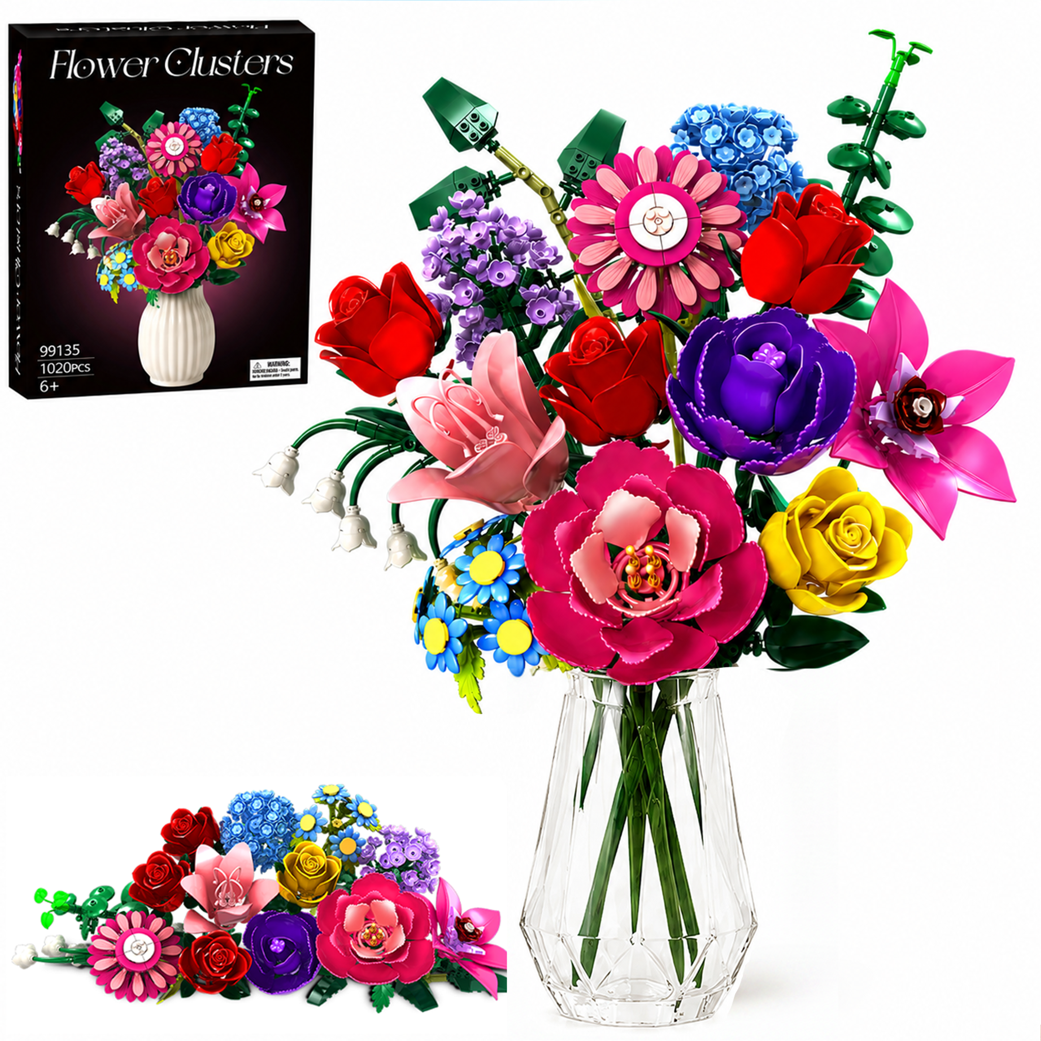 WIDELAND Flower Bouquet Building Set Compatible with Lego, 1020 PCS Botanical Collection Building Block , Christmas, Mother's Day, Valentine's Day Birthday Gift