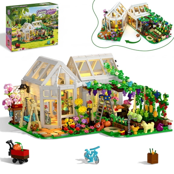 WIDELAND Flower House Building Block Set, 1185 Pcs Botanical Garden Building Kit Compatible with Lego with LED Lights, Creative Building Toys Gift for Kids Ages 8+ Adults Plant Lovers