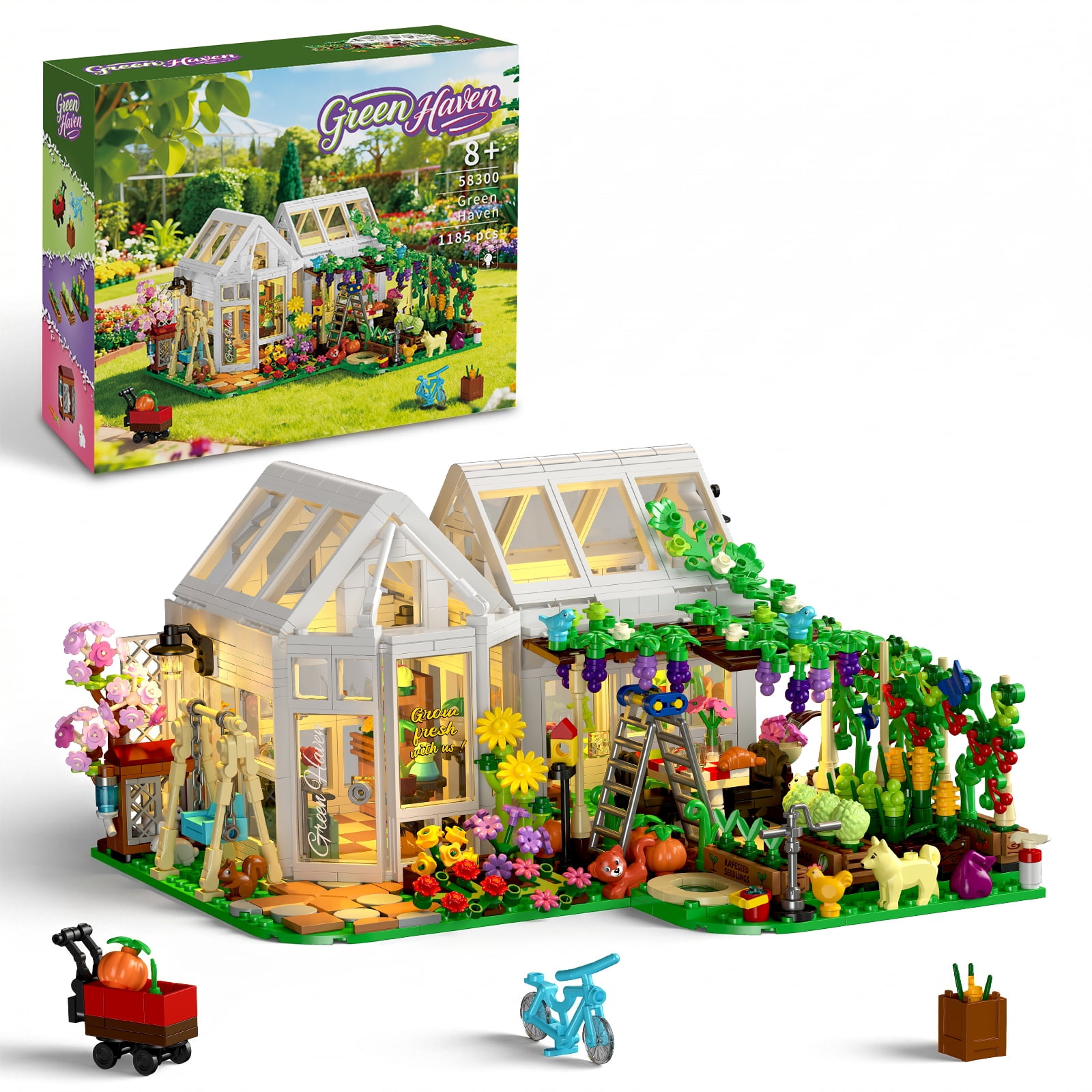 WIDELAND Flower House Building Set, 1185 Pcs Botanical Garden Model Kit with LED Lights, Creative Building Toys Gift for Kids Ages 8+ Adults Plant Lovers